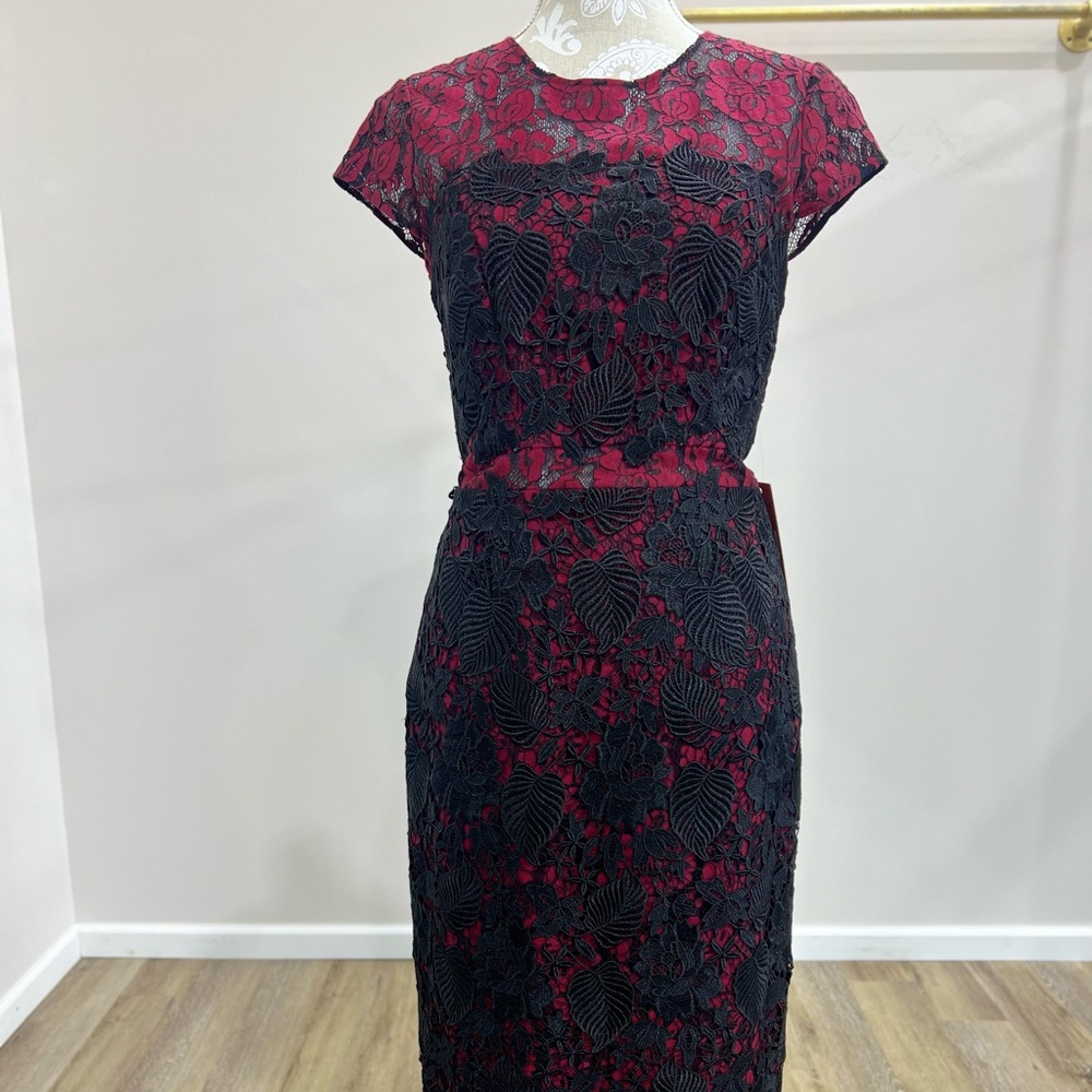 Monique Lhuillier Black & Red Lace Dress size 10
